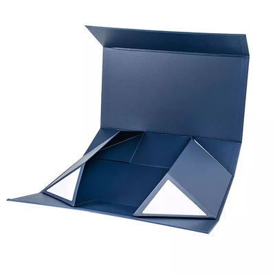 High Quality Navy Blue Foldable Magnetic Box  With Silver Logo Stamped