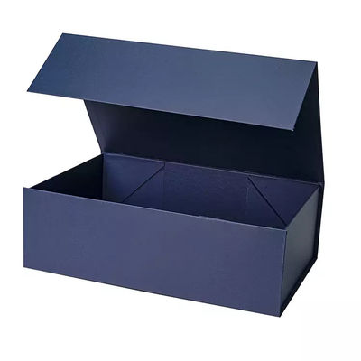 High Quality Navy Blue Foldable Magnetic Box  With Silver Logo Stamped