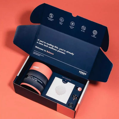 Navy Blue Foldable Magnetic Box With Silver Logo Stamped