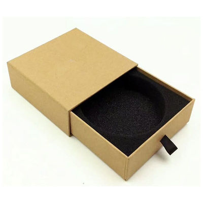 Gold Foiled Logo Kraft Paper Drawer Box with Black Ribbon