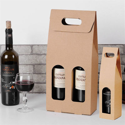 Customize Kraft Paper Handle Gift Box Packaging for Wine Bottle