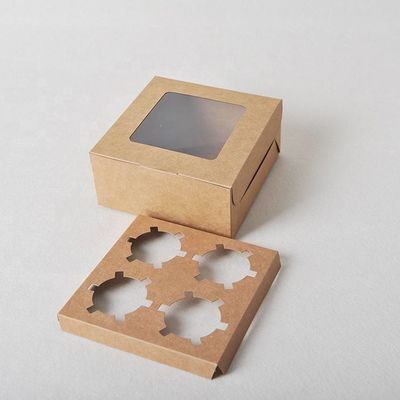 OEM Kraft Paper Packaging Box Kraft Paper Cupcake Box With Clear PVC Window