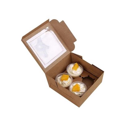 OEM Kraft Paper Packaging Box Kraft Paper Cupcake Box With Clear PVC Window