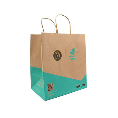 Recycled Craft Brown Paper Grocery Bags Take Away Custom Printing