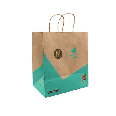 Recycled Craft Brown Paper Grocery Bags Take Away Custom Printing