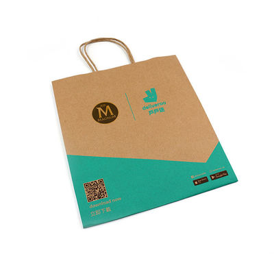 Recycled Craft Brown Paper Grocery Bags Take Away Custom Printing