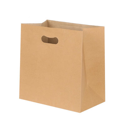 Custom Recyclable Paper Gift Bags Brown Kraft Paper Bags With Die Cut Handle