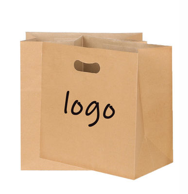 Custom Recyclable Paper Gift Bags Brown Kraft Paper Bags With Die Cut Handle