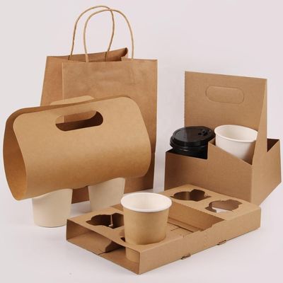 4 Pack 6 Pack Foldable  Kraft Paper Packaging Box For Coffe Beer Hot Drink Bottle