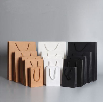 White Brown Kraft Paper Shopping Bags With Handles OEM Custom Printed