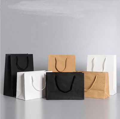 White Brown Kraft Paper Shopping Bags With Handles OEM Custom Printed