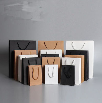 White Brown Kraft Paper Shopping Bags With Handles OEM Custom Printed