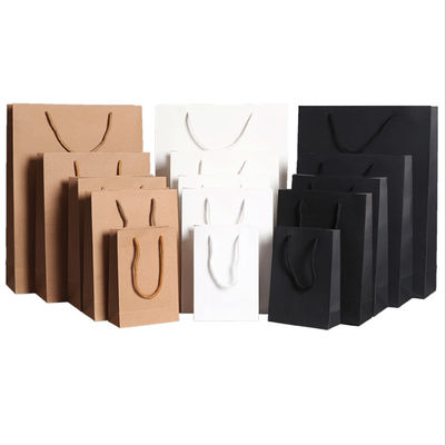 White Brown Kraft Paper Shopping Bags With Handles OEM Custom Printed