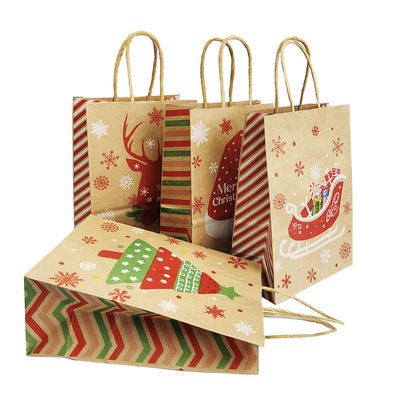 Christmas Kraft Custom Brown Paper Bags Offset Printing