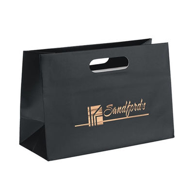 Black Printing Kraft Paper Bag Flap Die Cut Handle Shopping Paper Bags