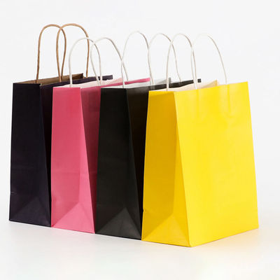 Glossy Lamination Recycled Kraft Shopping Bags With Handles