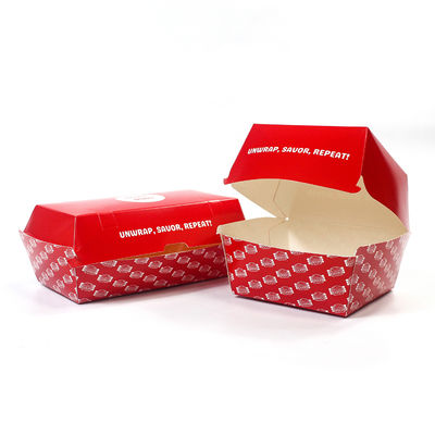 Disposable Kraft Paper Fast Food Burger Packaging Box With Varnishing Printing