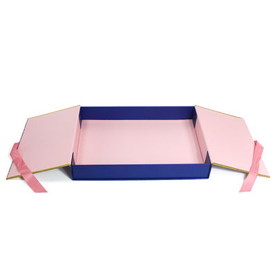 Matt Lamination Custom Gift Box With Ribbon in Pink Blue Gold Stamping Color