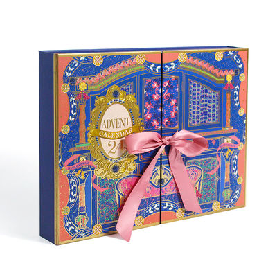 Matt Lamination Custom Gift Box With Ribbon in Pink Blue Gold Stamping Color