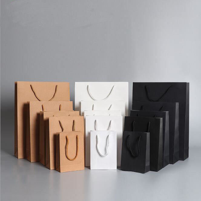 White Brown Kraft Paper Shopping Bags With Handles OEM Custom Printed