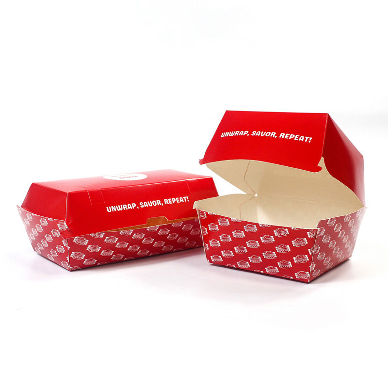Disposable Kraft Paper Fast Food Burger Packaging Box With Varnishing Printing